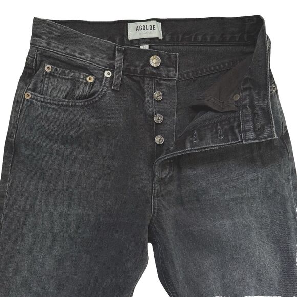AGOLDE Lana Jeans Size 24 Faded Black Disorder Straight Button Fly Distressing - Picture 6 of 16